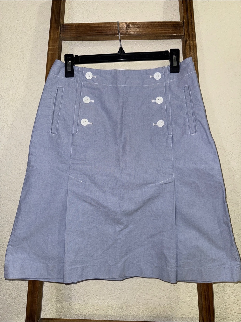 Talbots Light Blue A-Line Skirt with Nautical Button Accents
